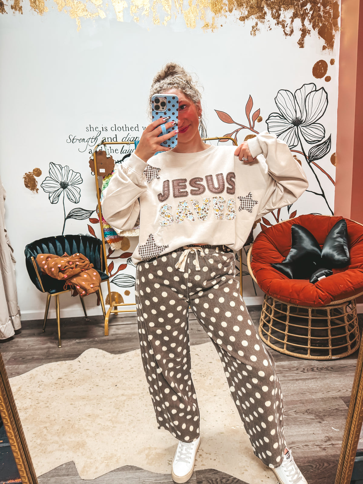 Polka dot barrel pants