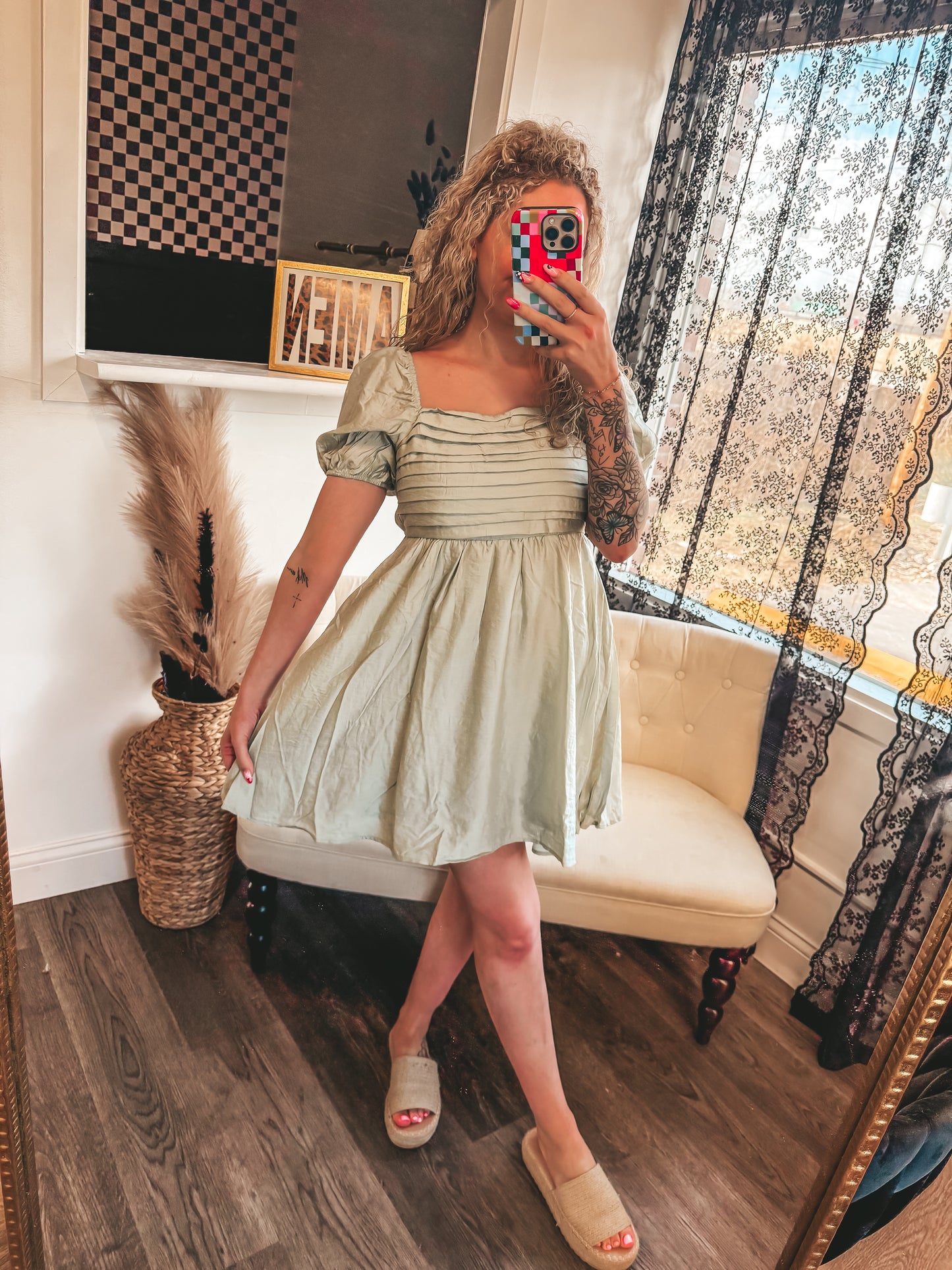 sage spring mini dress
