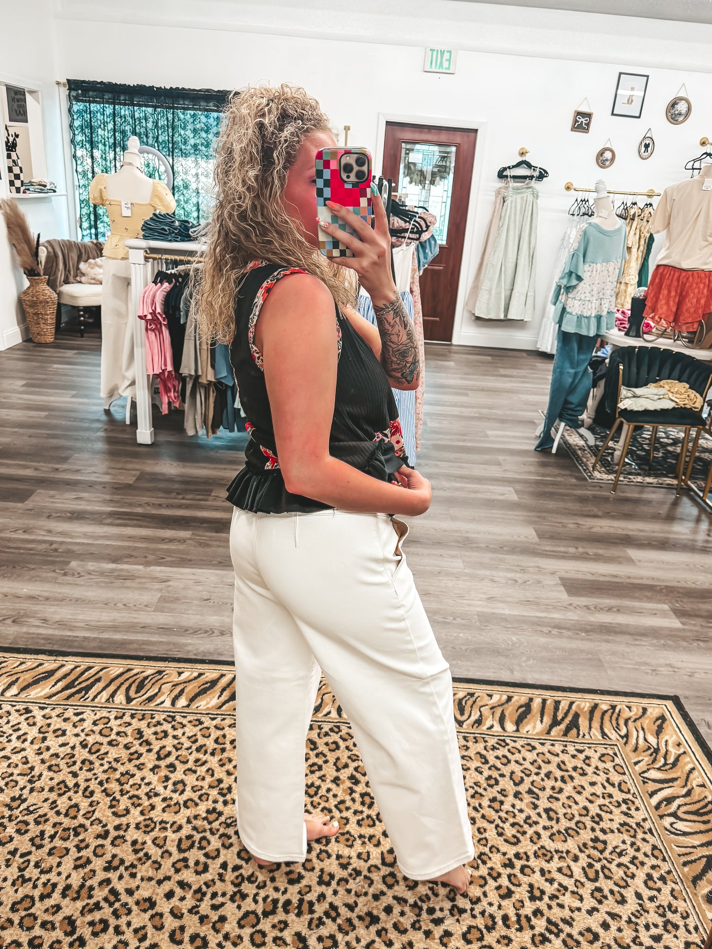 cream risen wide leg jeans