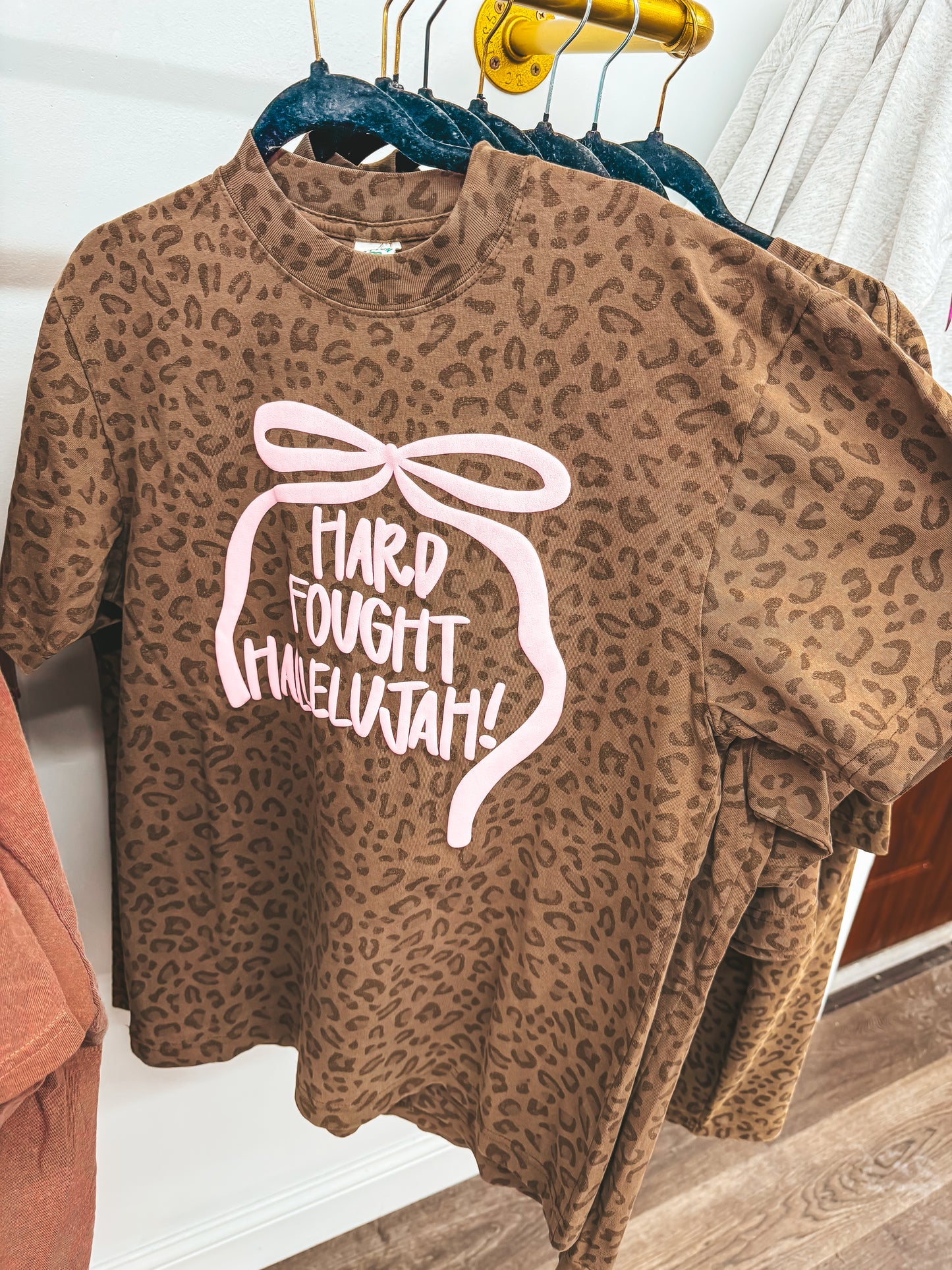 oversized hard fought hallelujah leopard tee