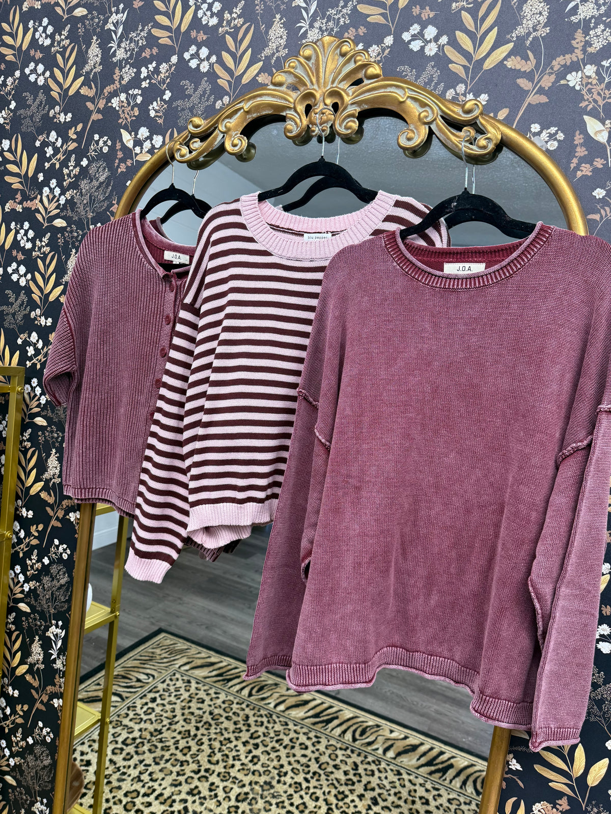Raw edge washed burgundy knit sweater oversized