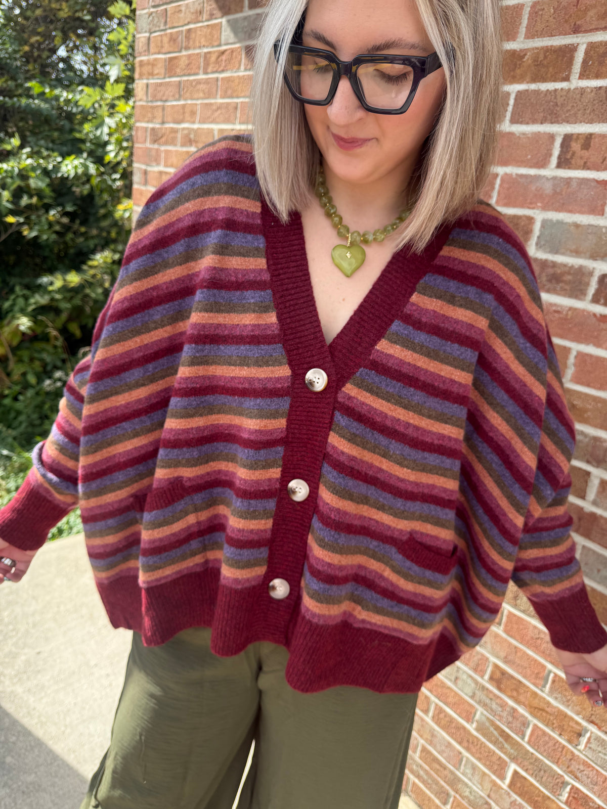 Wine multi color stripe oversized cardigan