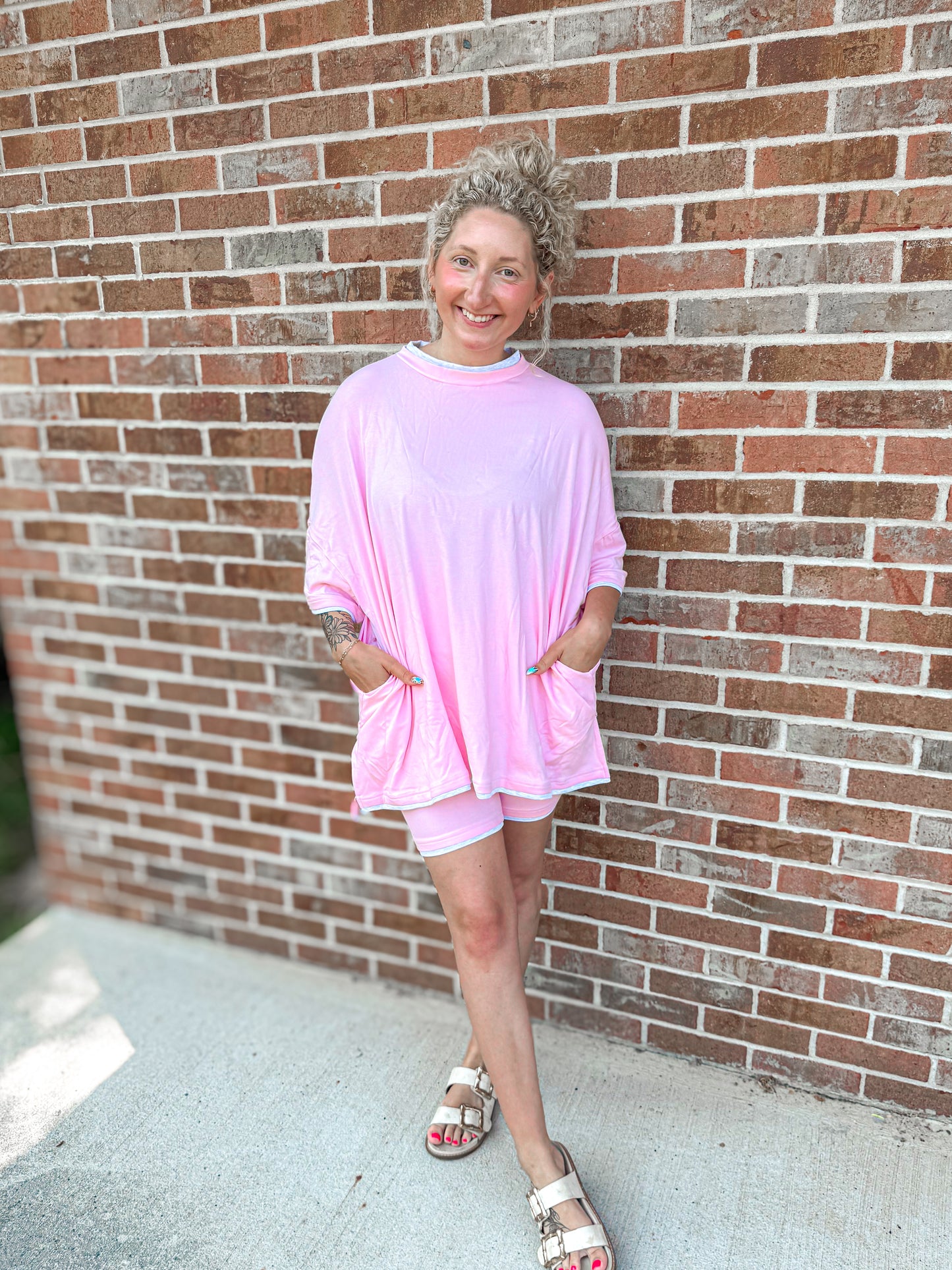 Two tone pink oversized biker set