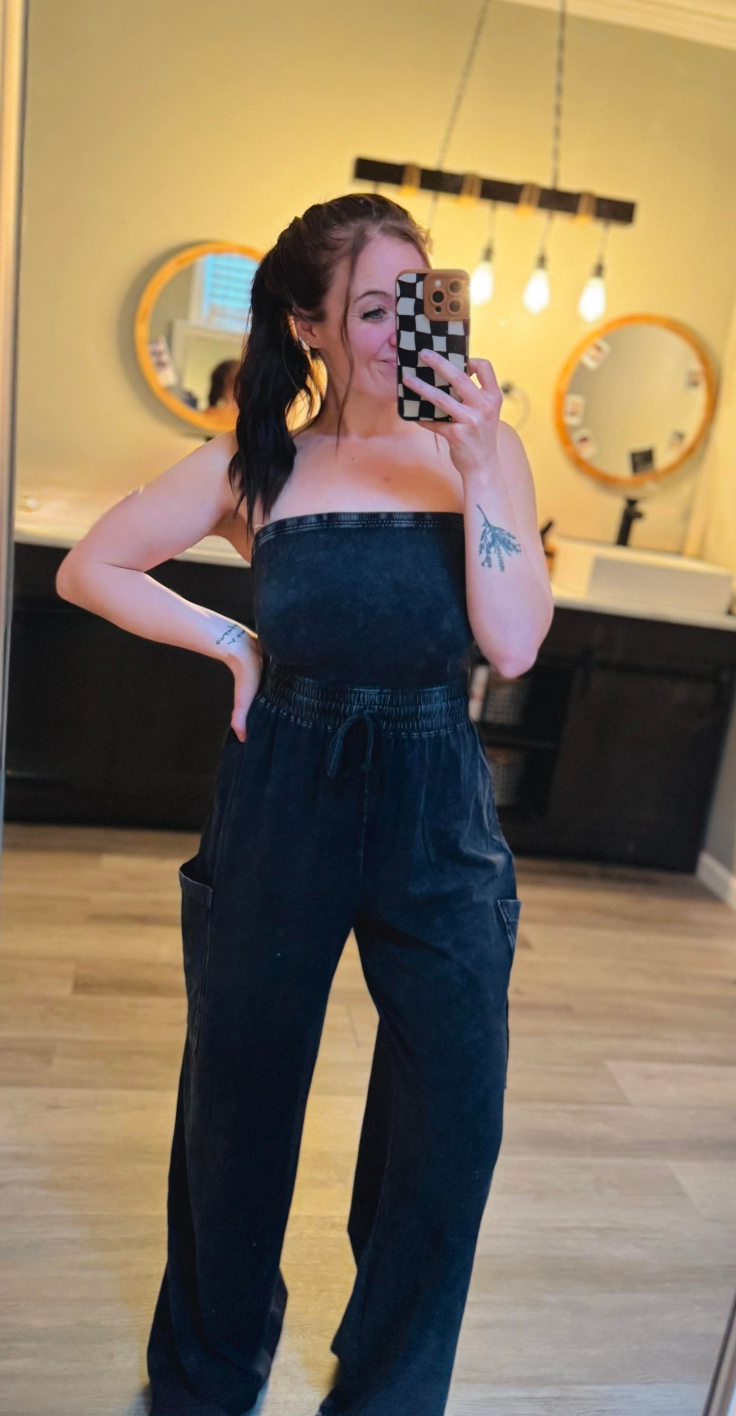strapless cargo jumpsuit in 2 colors