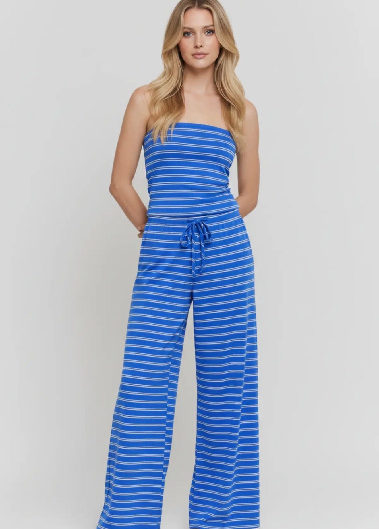 PREORDER striped tube top and pants set in ROYAL