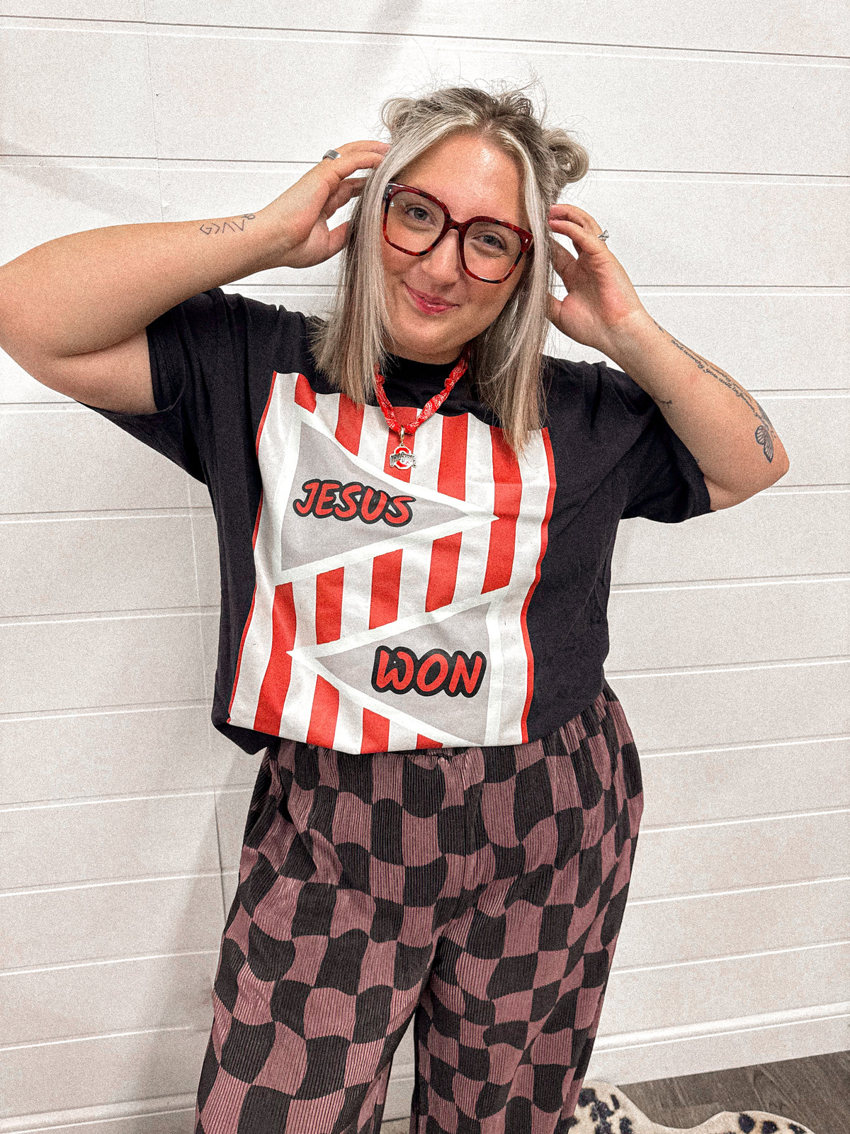 Branded Jesus Won striped tee