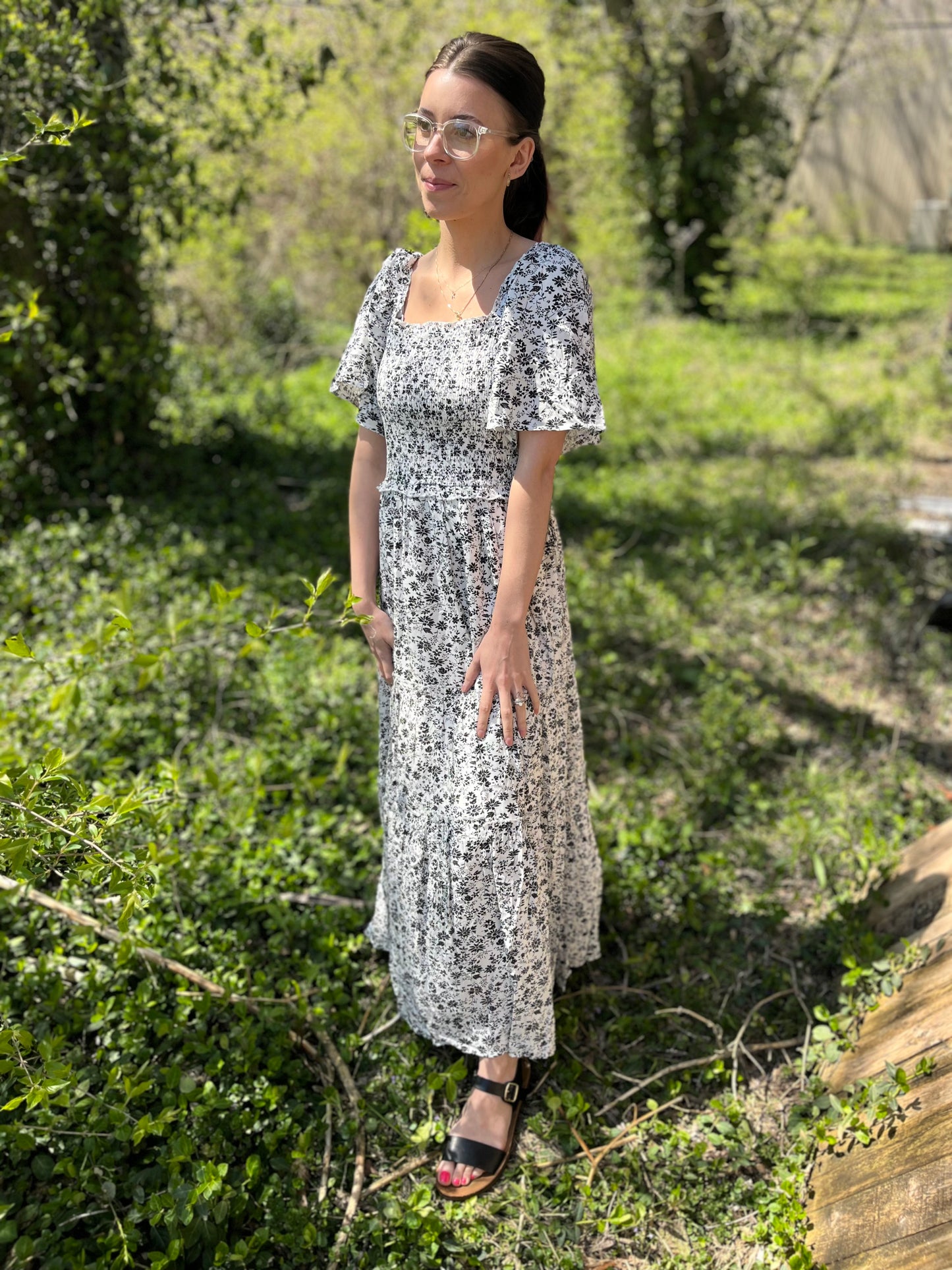 black and white floral dress