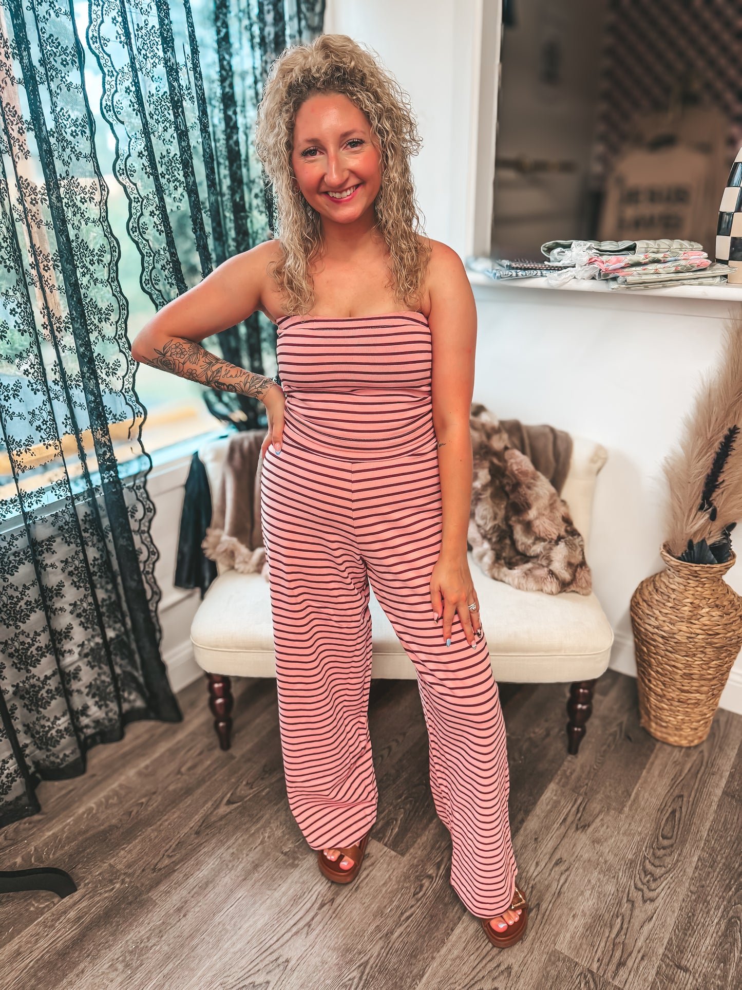pink stripe tube top set