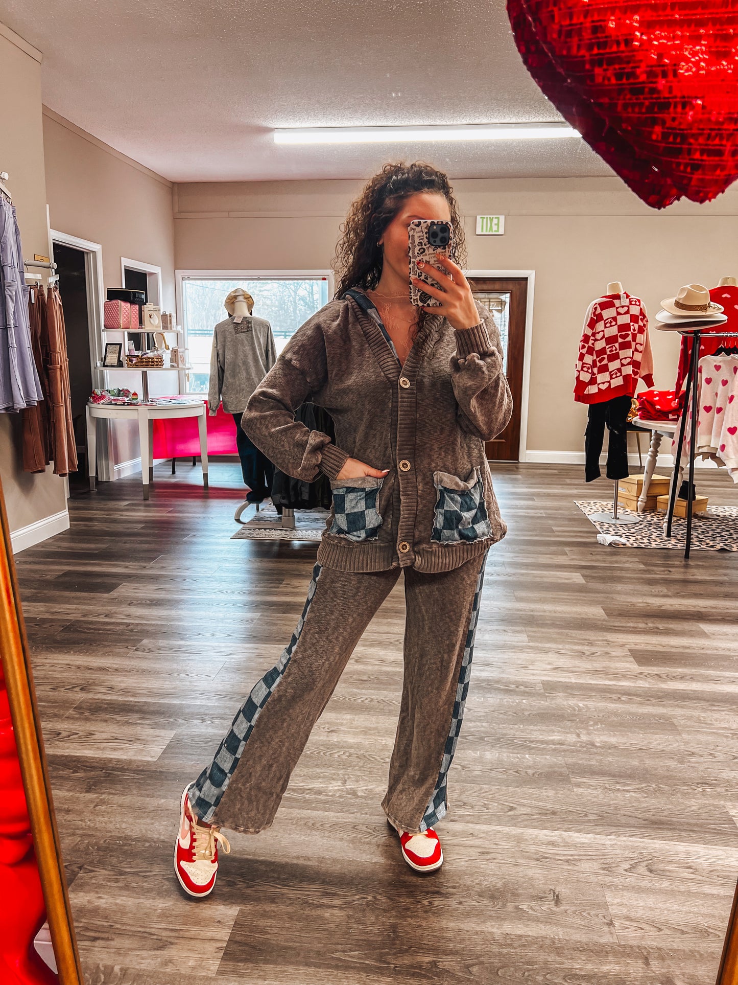 checkered charcoal button up hooded CARDI