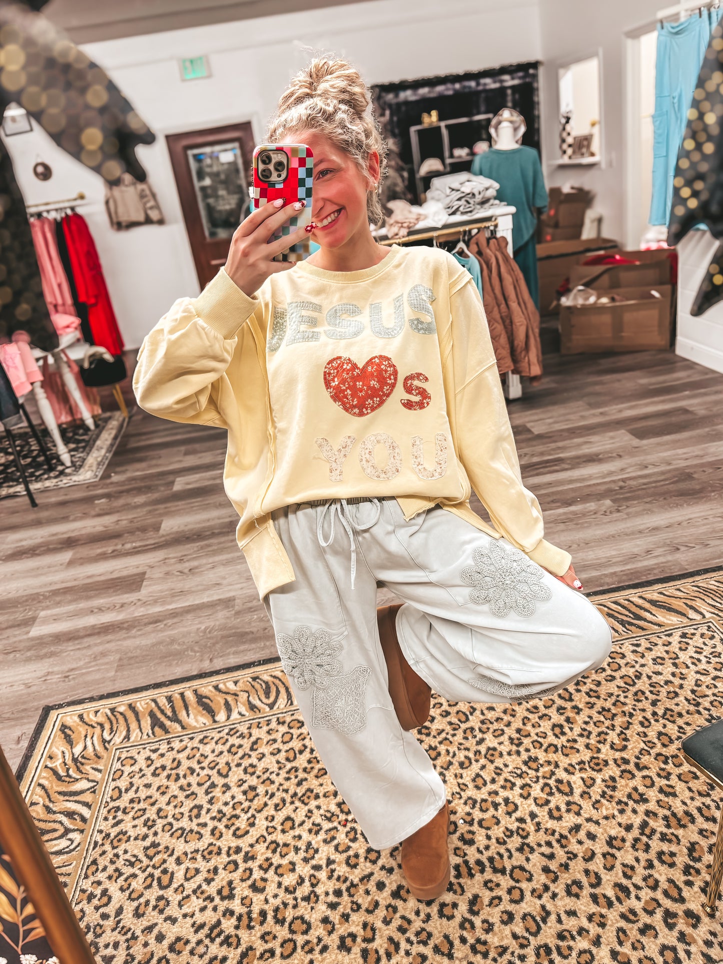 Jesus loves you patchwork oversized pullover in 2 colors