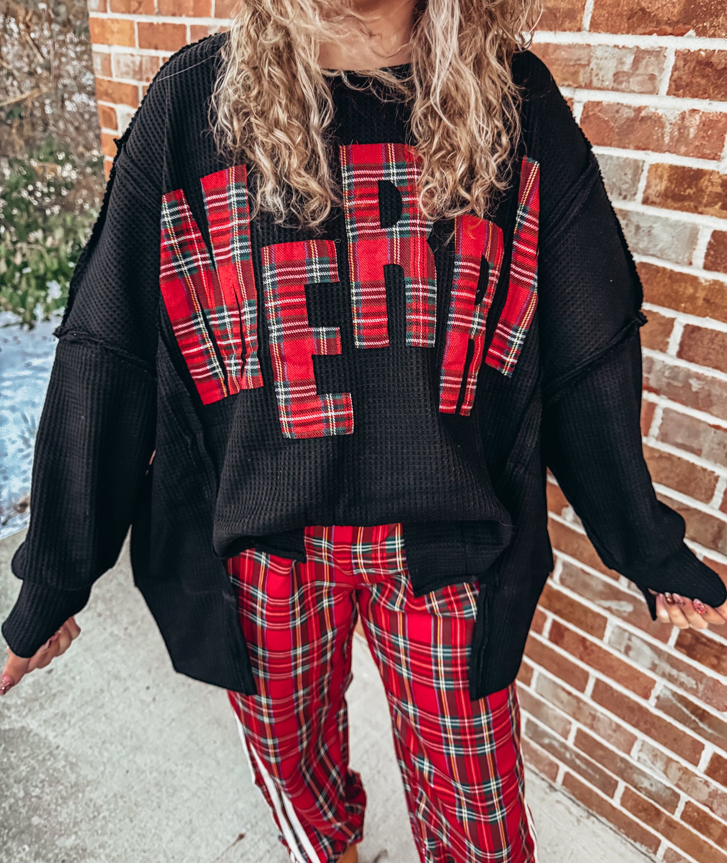 plaid merry waffle top