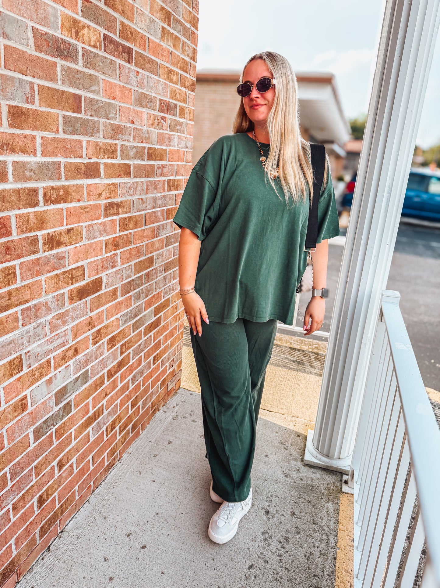 waffle knit pants with contrasting ties