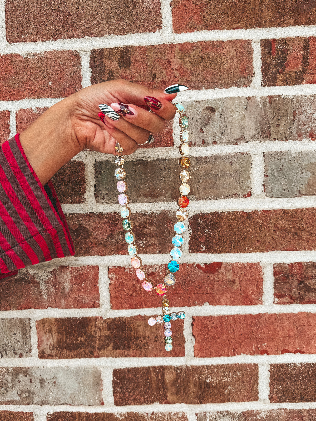 Multi color Rhinestone cross necklace