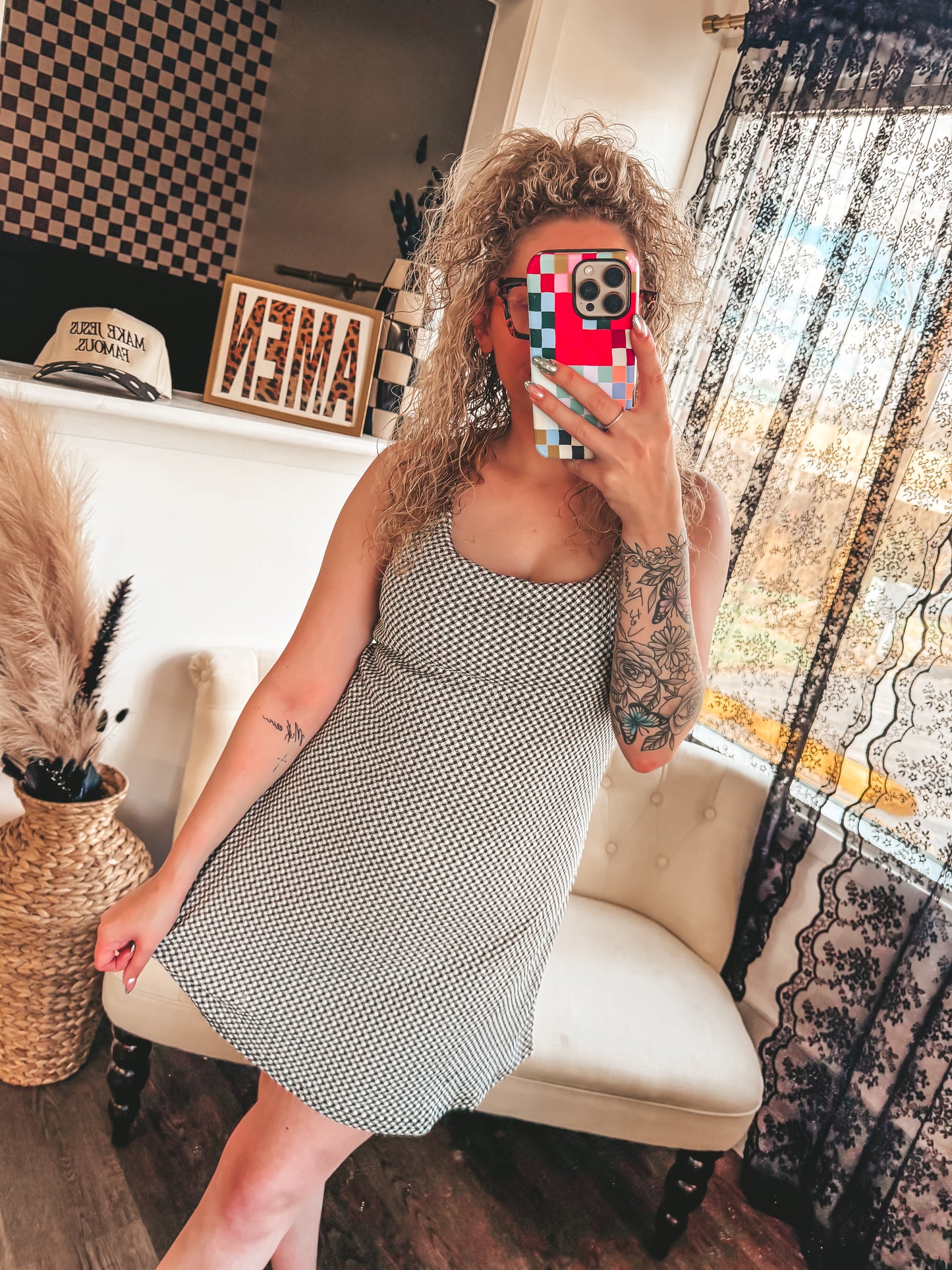 black and white gingham romper dress
