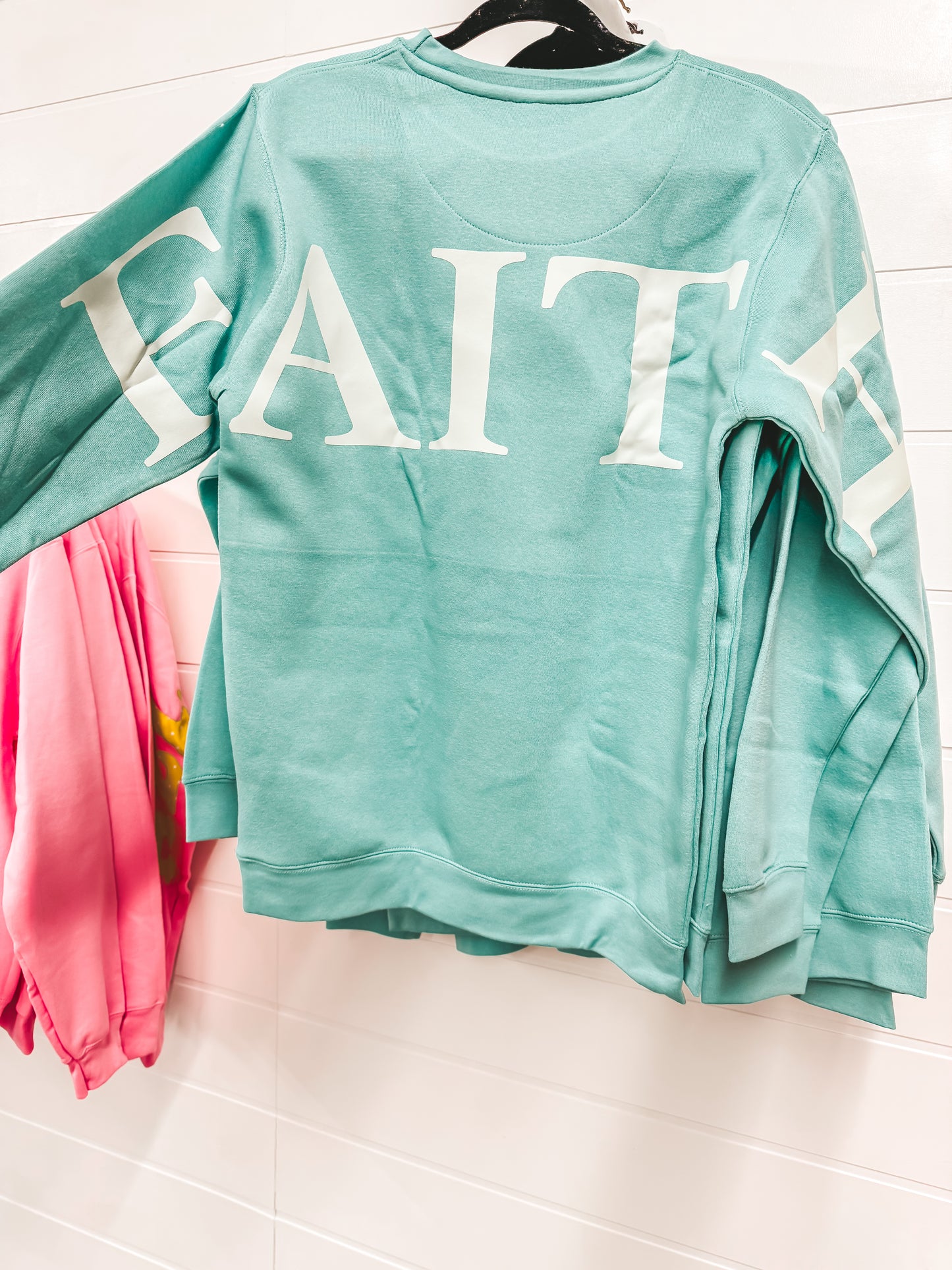 believer-faith teal pullover