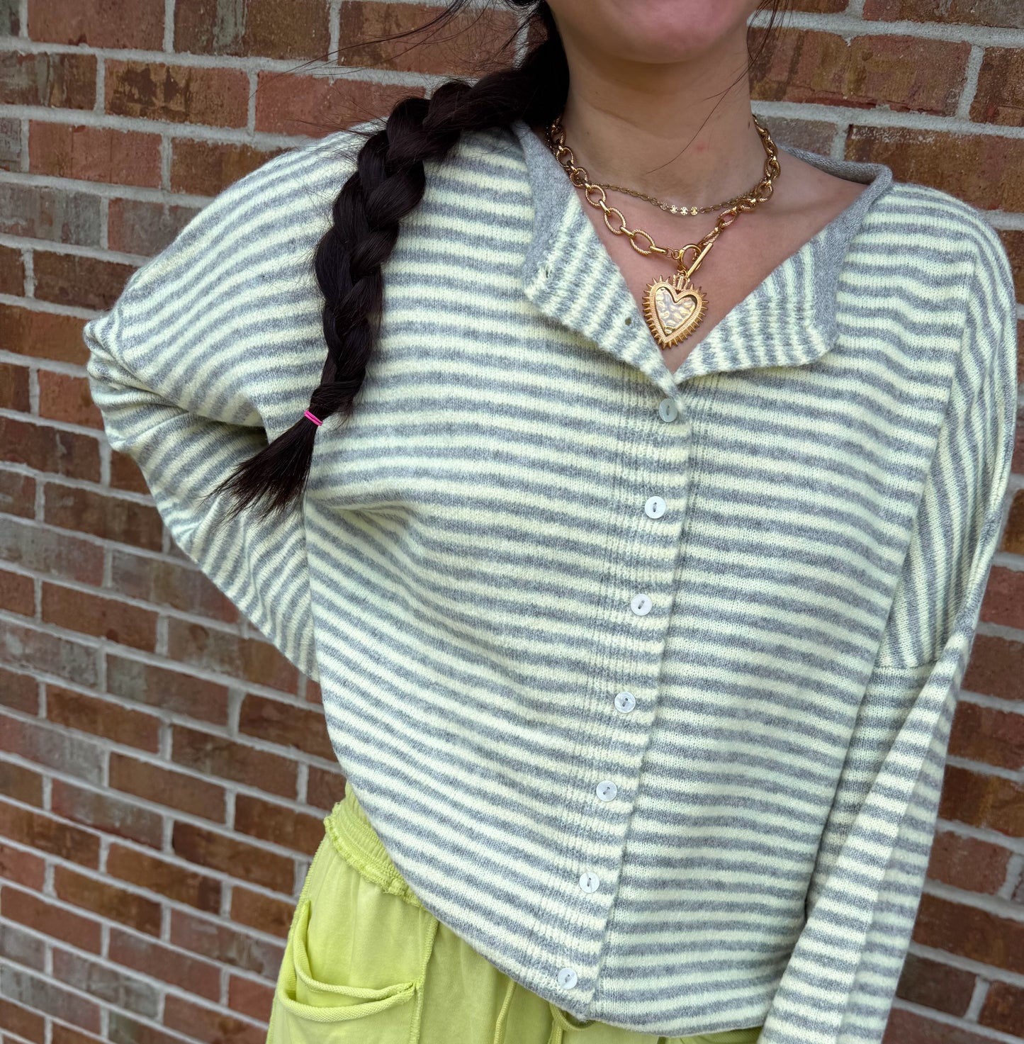 Lemon lime striped button cardigan