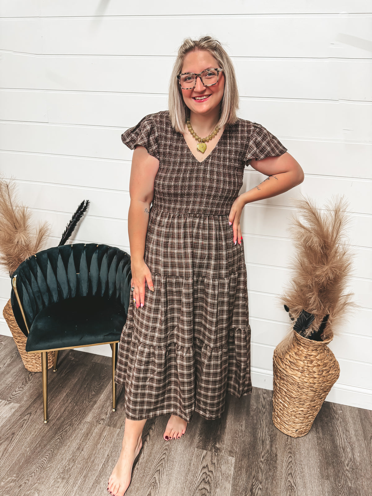 CURVY ruffle sleeve paid dress