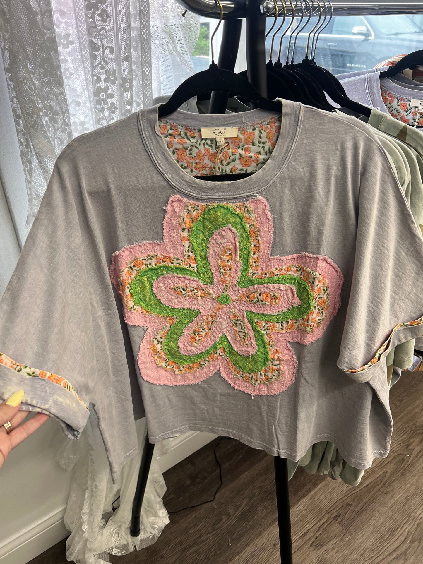 patch detail embroidery floral top
