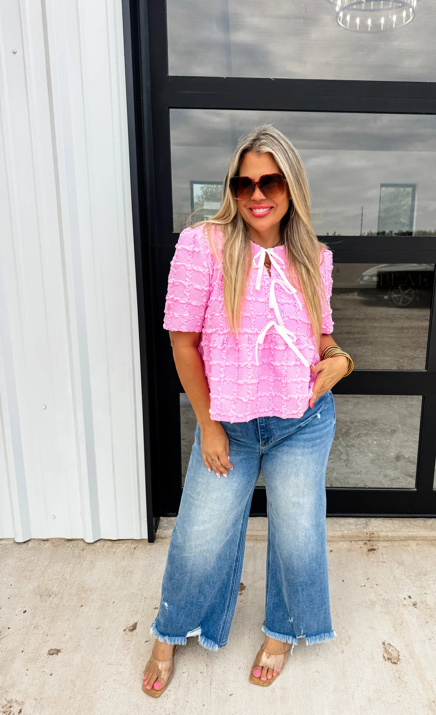 textured tie bow top in 2 colors