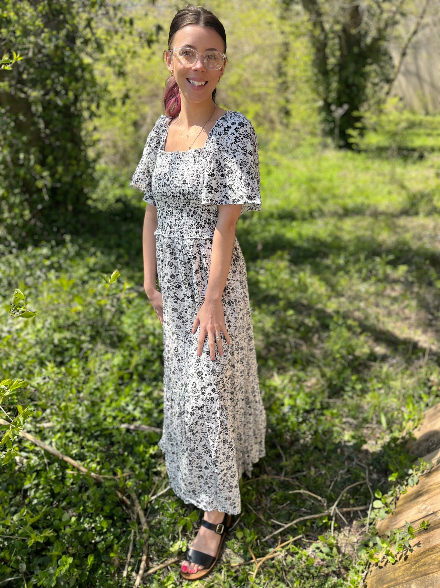 black and white floral dress