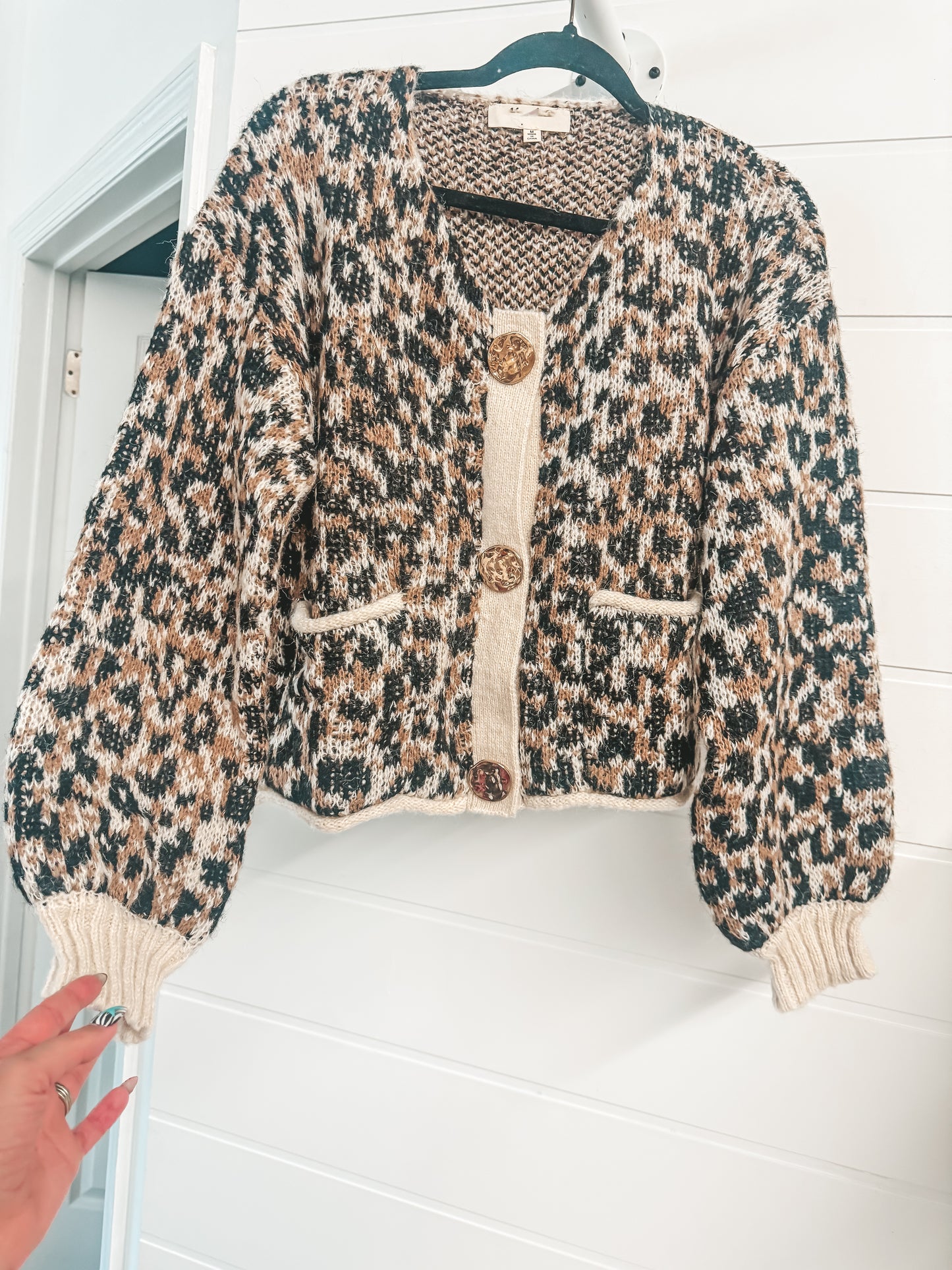 Leopard gold button cardigan S-3X