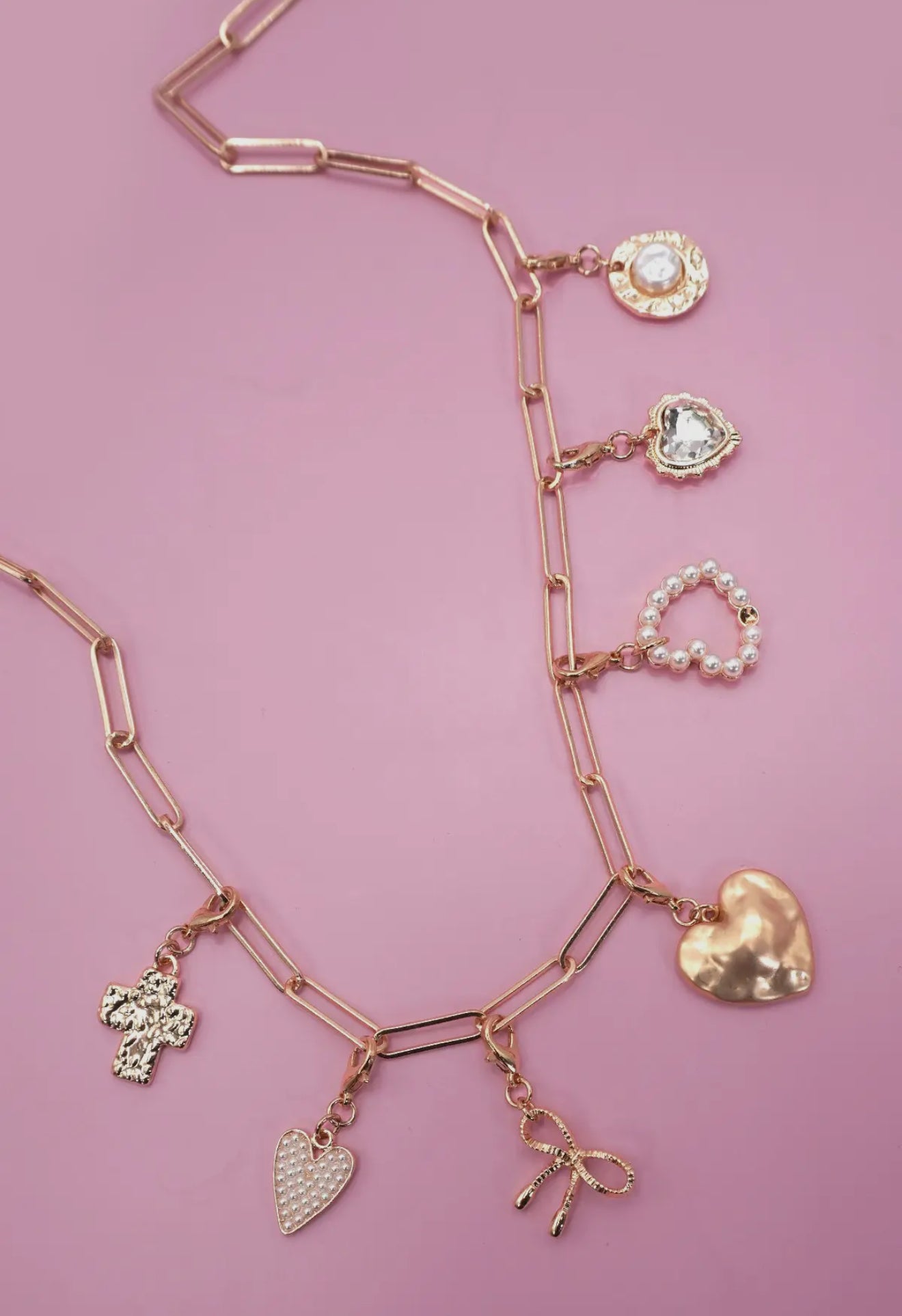bow heart removable charm necklace