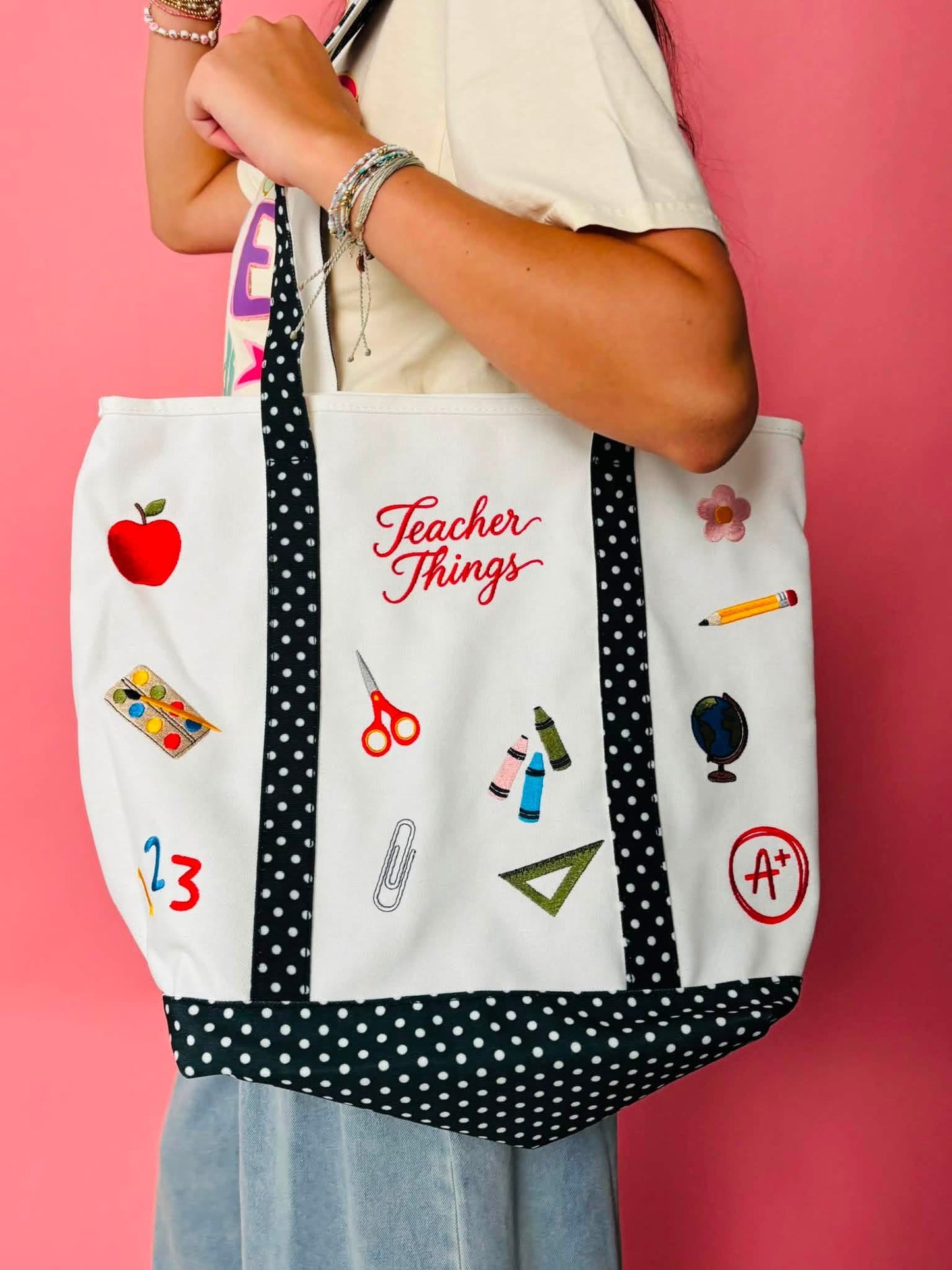 teacher things embroidered bag