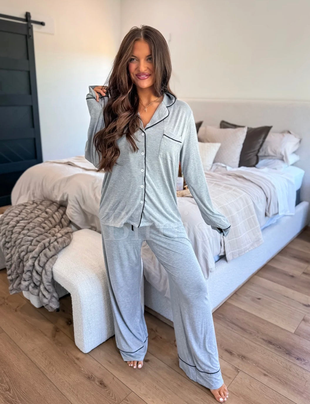 BIRDIE LUXE Whisper Dream PJ Set in Heathered Whip (Sold as Set)