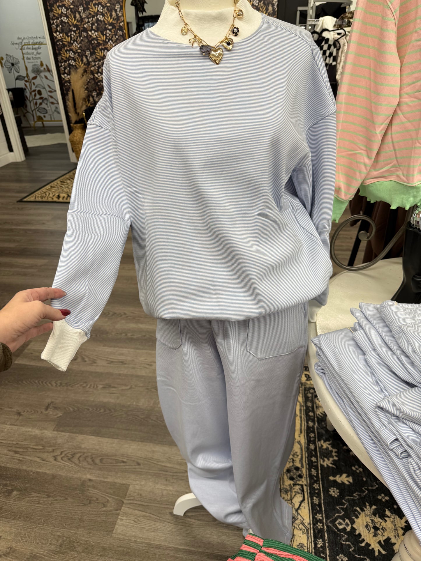 mock neck blue striped set (sold separately)