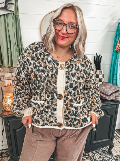 Leopard gold button cardigan S-3X
