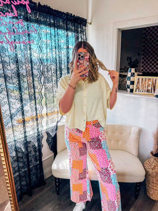 spring floral patch work pants