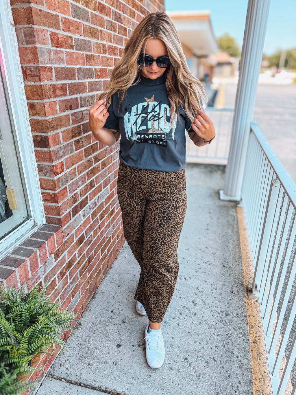 leopard barrel jeans