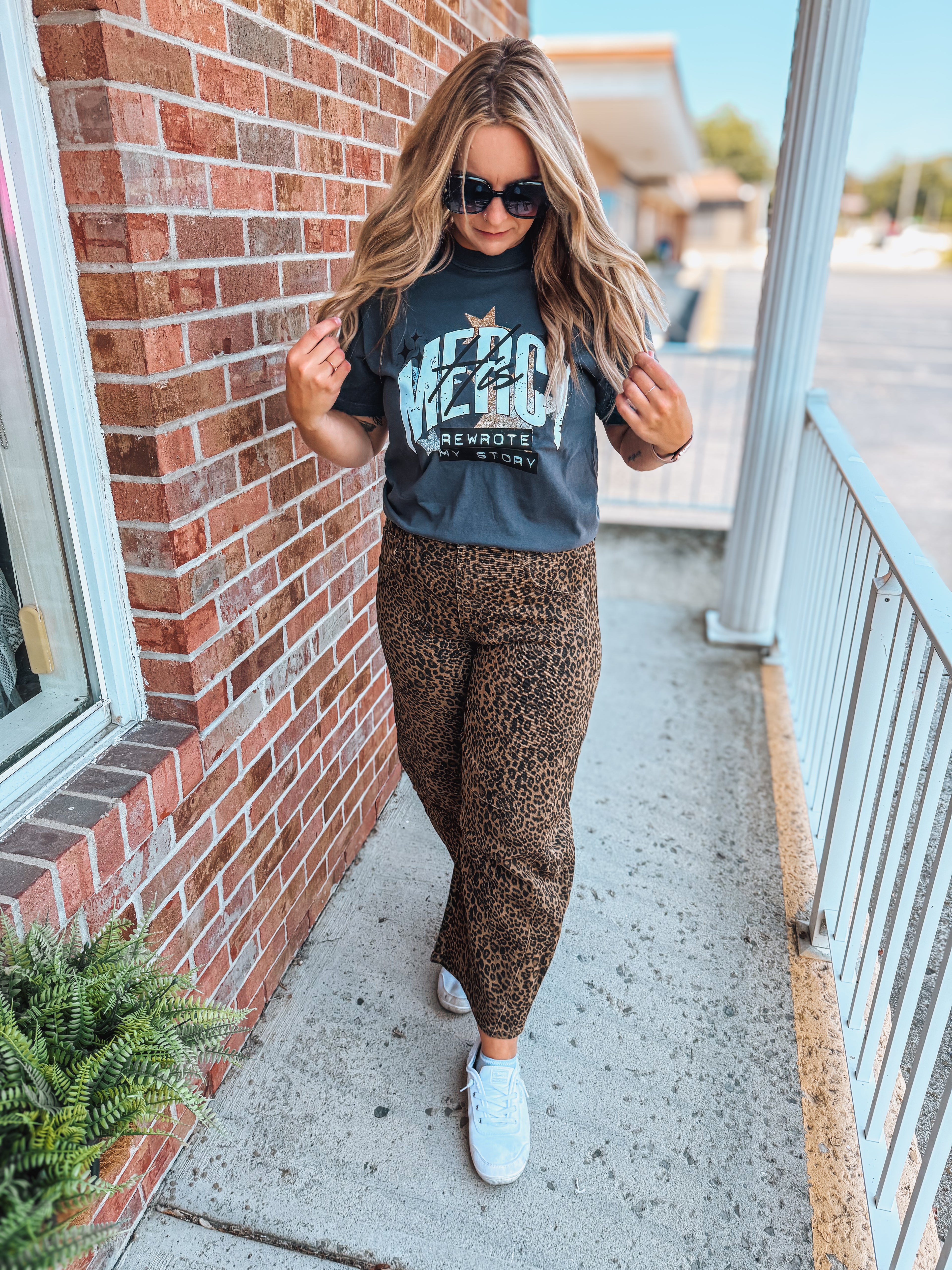 leopard barrel jeans