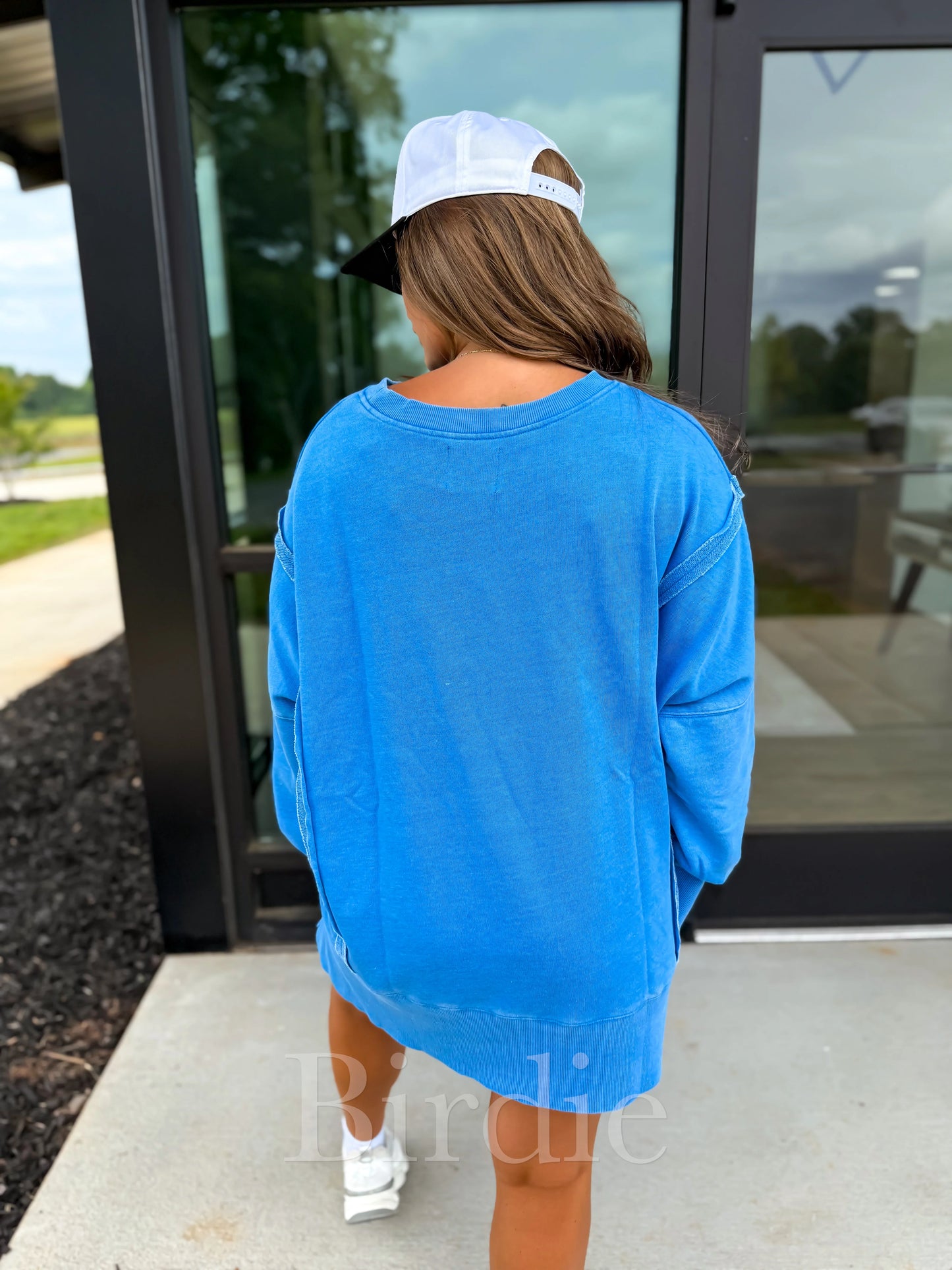 marine blue double front slit pullover