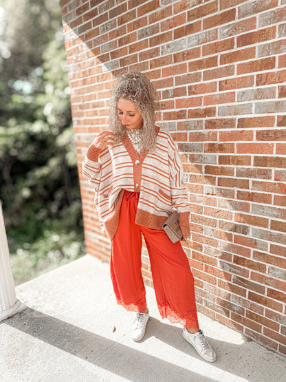 Terracotta stripe oversized cardigan