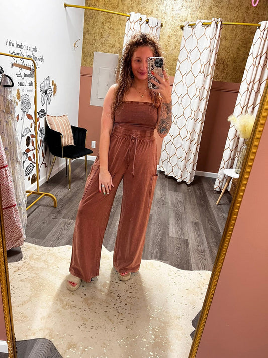 best selling cargo strapless jumpsuit (preorder)