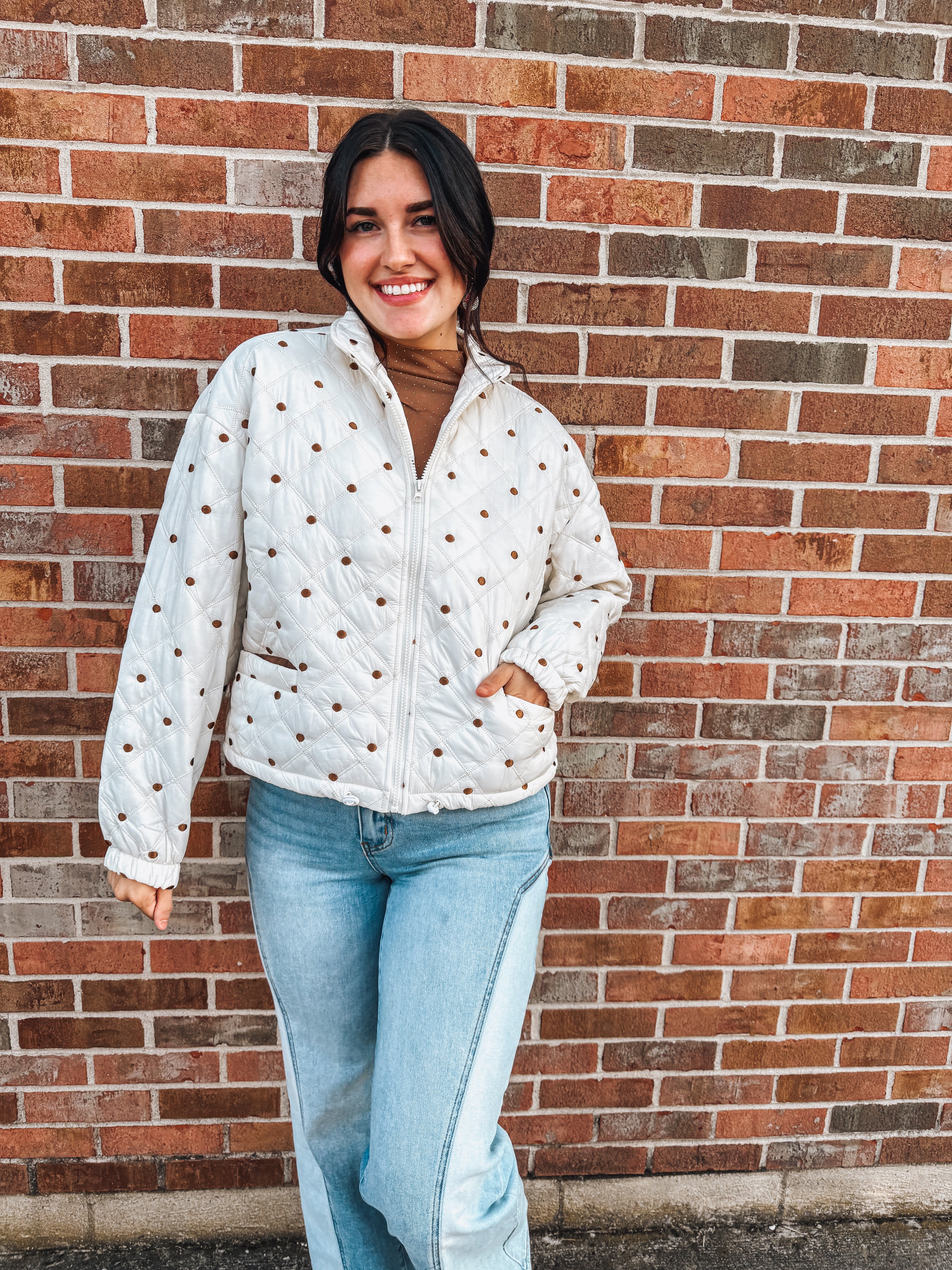 polka dot puffer jacket