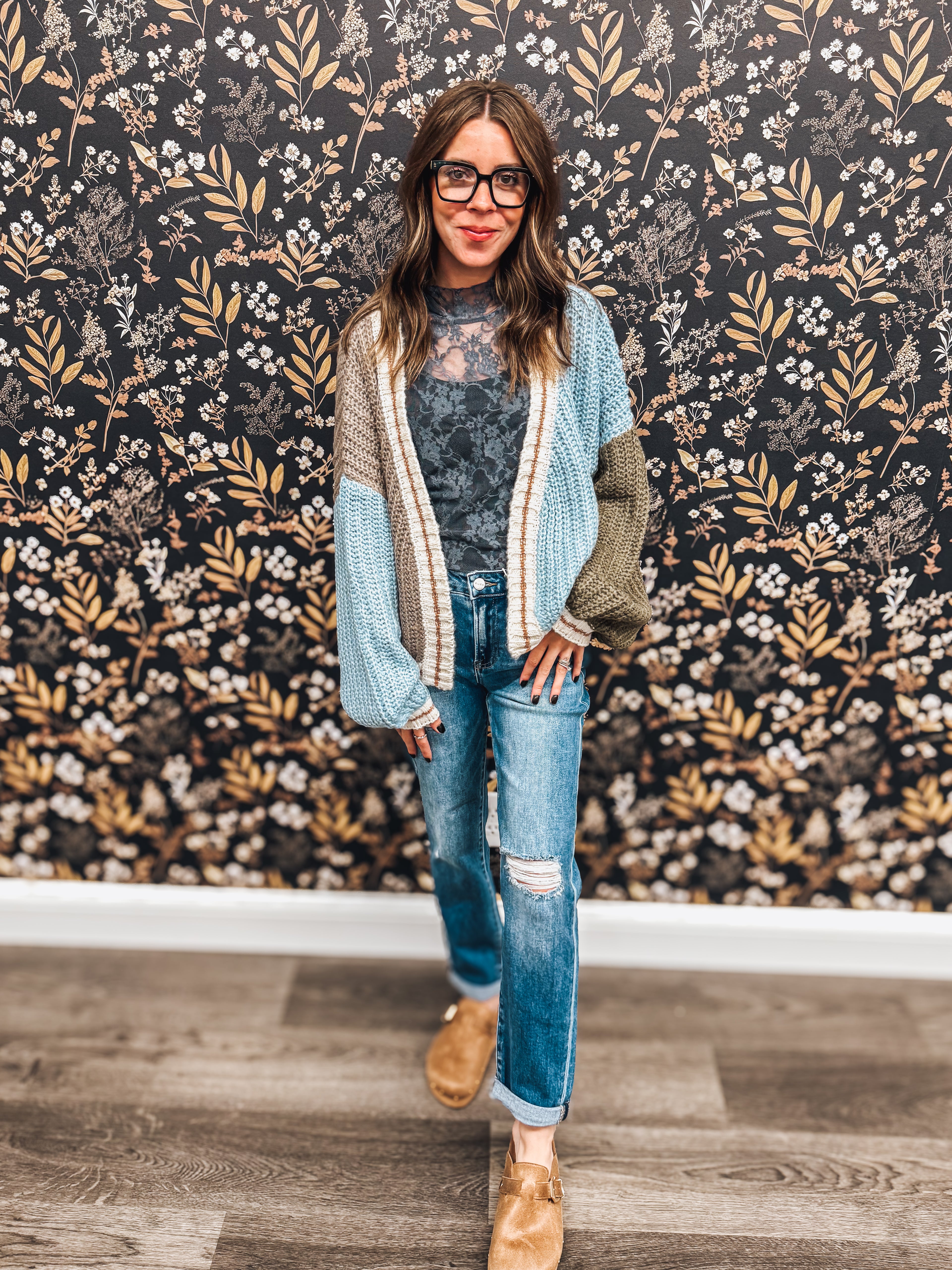 colorblock fall staple chunky knit cardigan