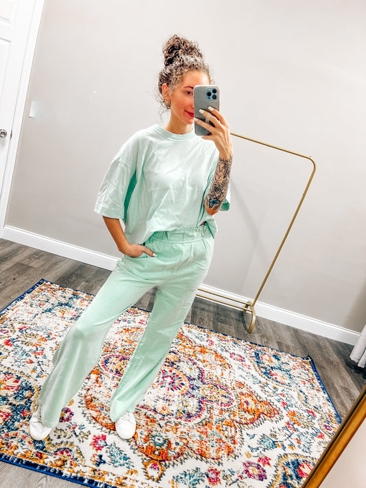 mint sweats + boyfriend tee set