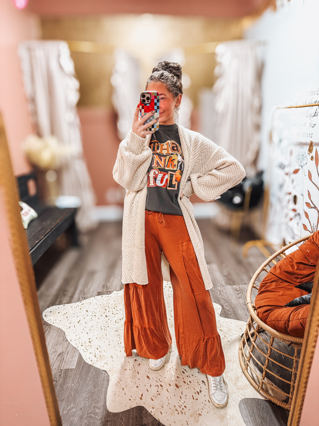rust tiered boho lounge pants