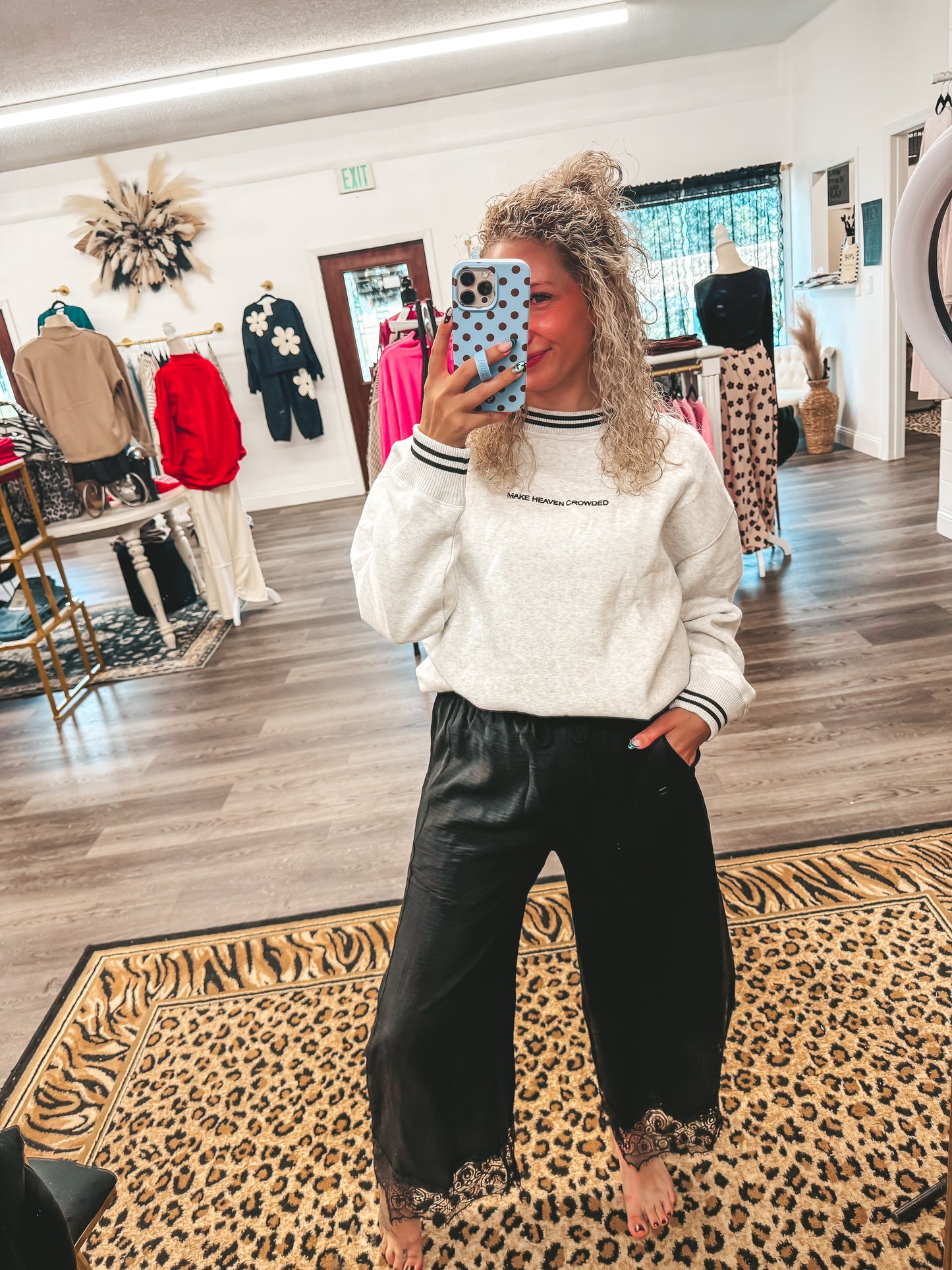 Black lace trim pants