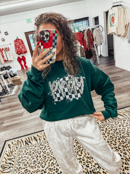 hunter green checkered and camo pray pullover