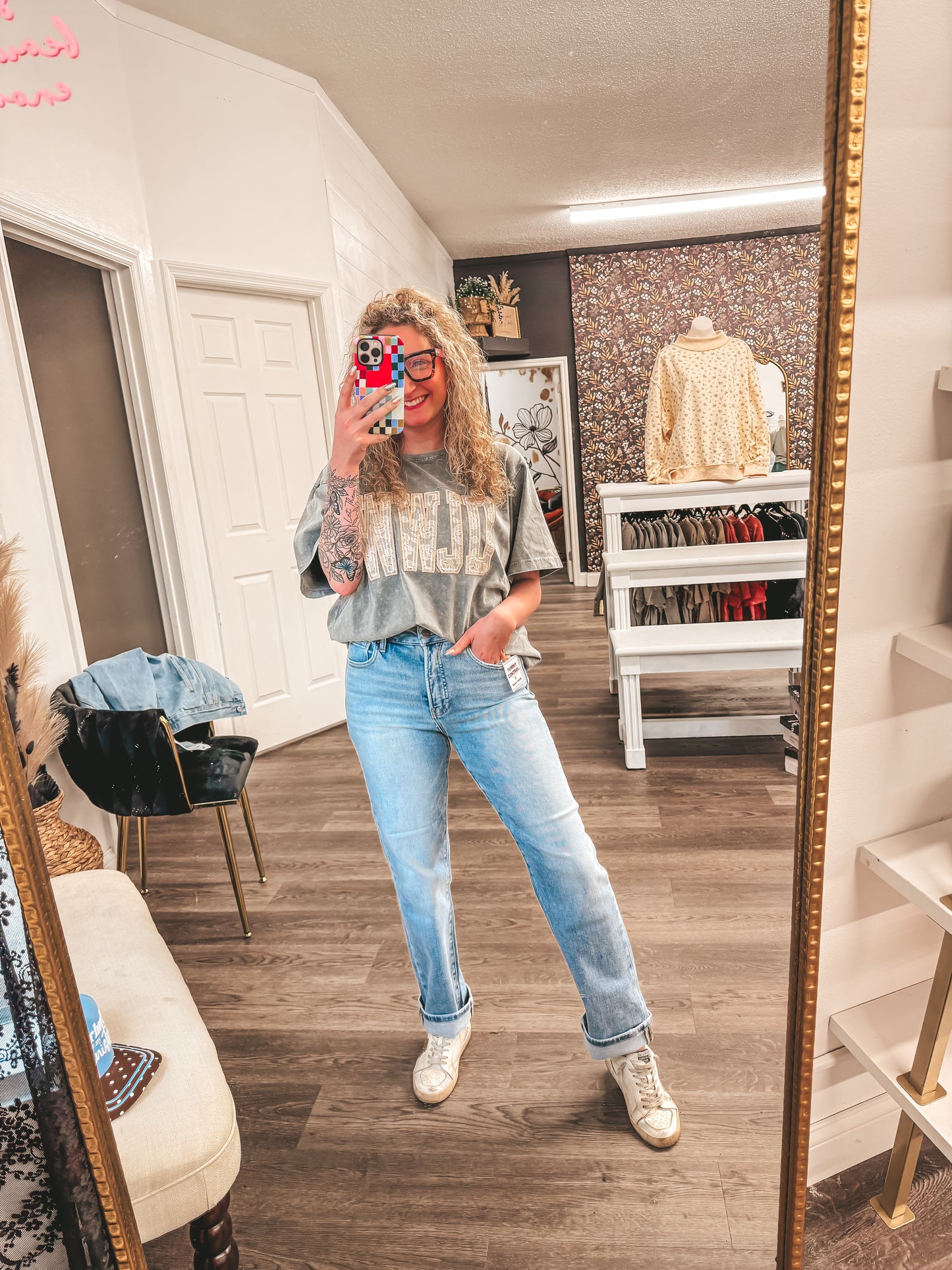 tummy control light wash straight leg denim