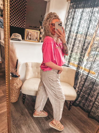 mushroom striped barrel twill pants