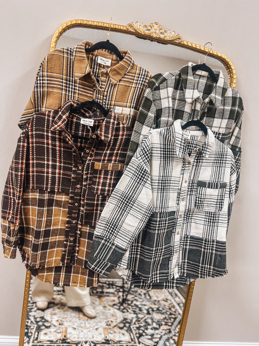 plaid flannel shackets in 4 colors