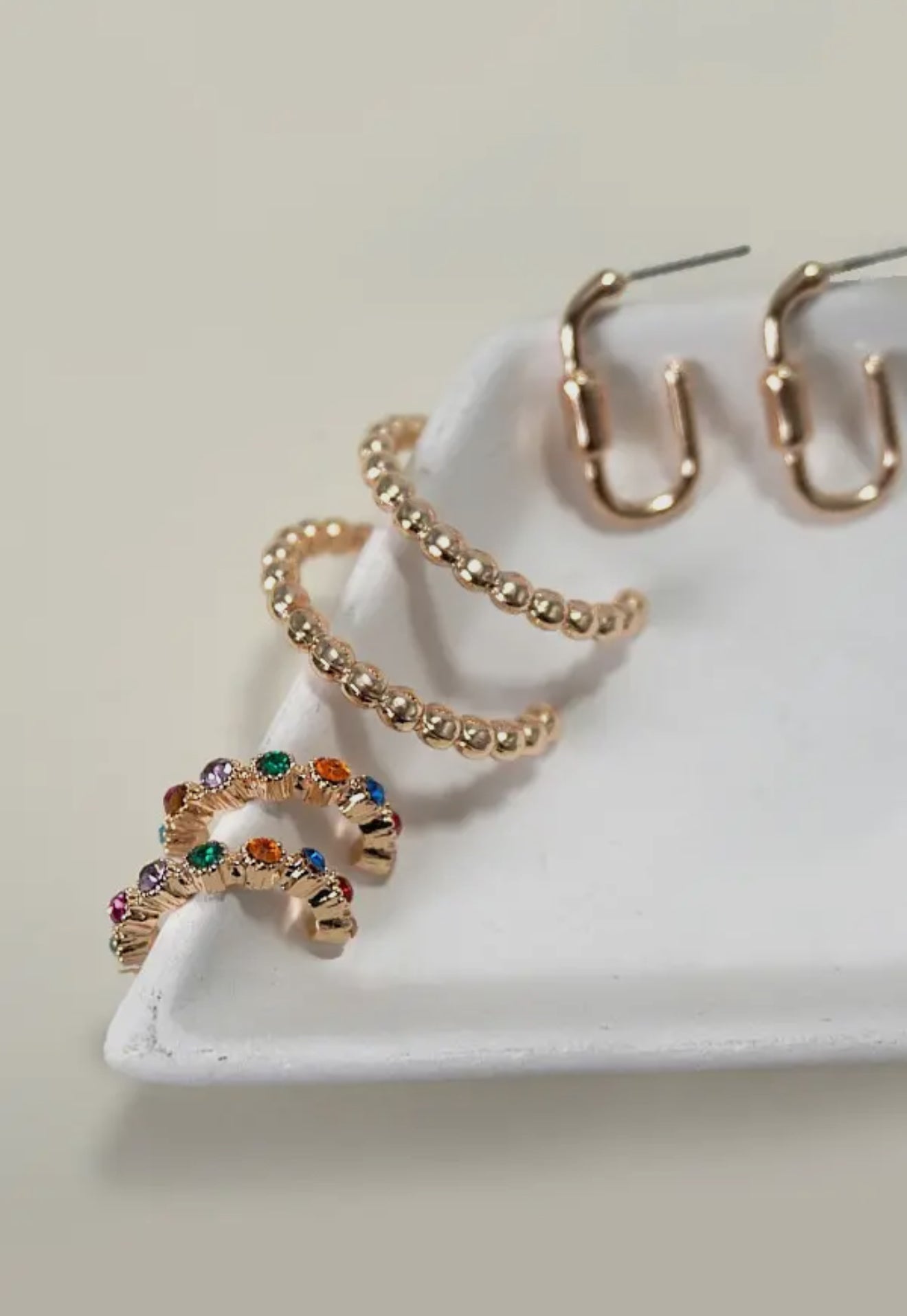 trio rhinestone huggie hoop earrings set