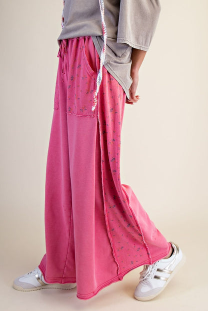 preorder- FLORAL PRINT WASHED TERRY PALAZZO PANTS