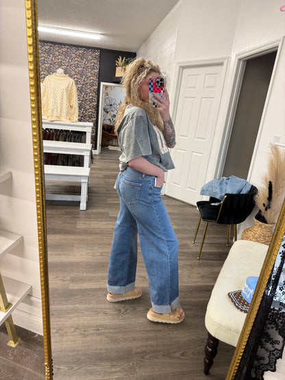 RESTOCK ankle cuff wife leg medium wash denim