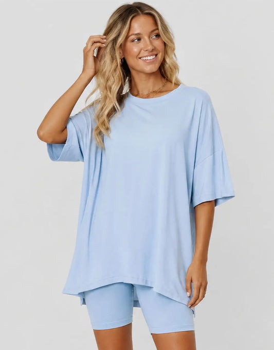 Sky blue oversized biker set