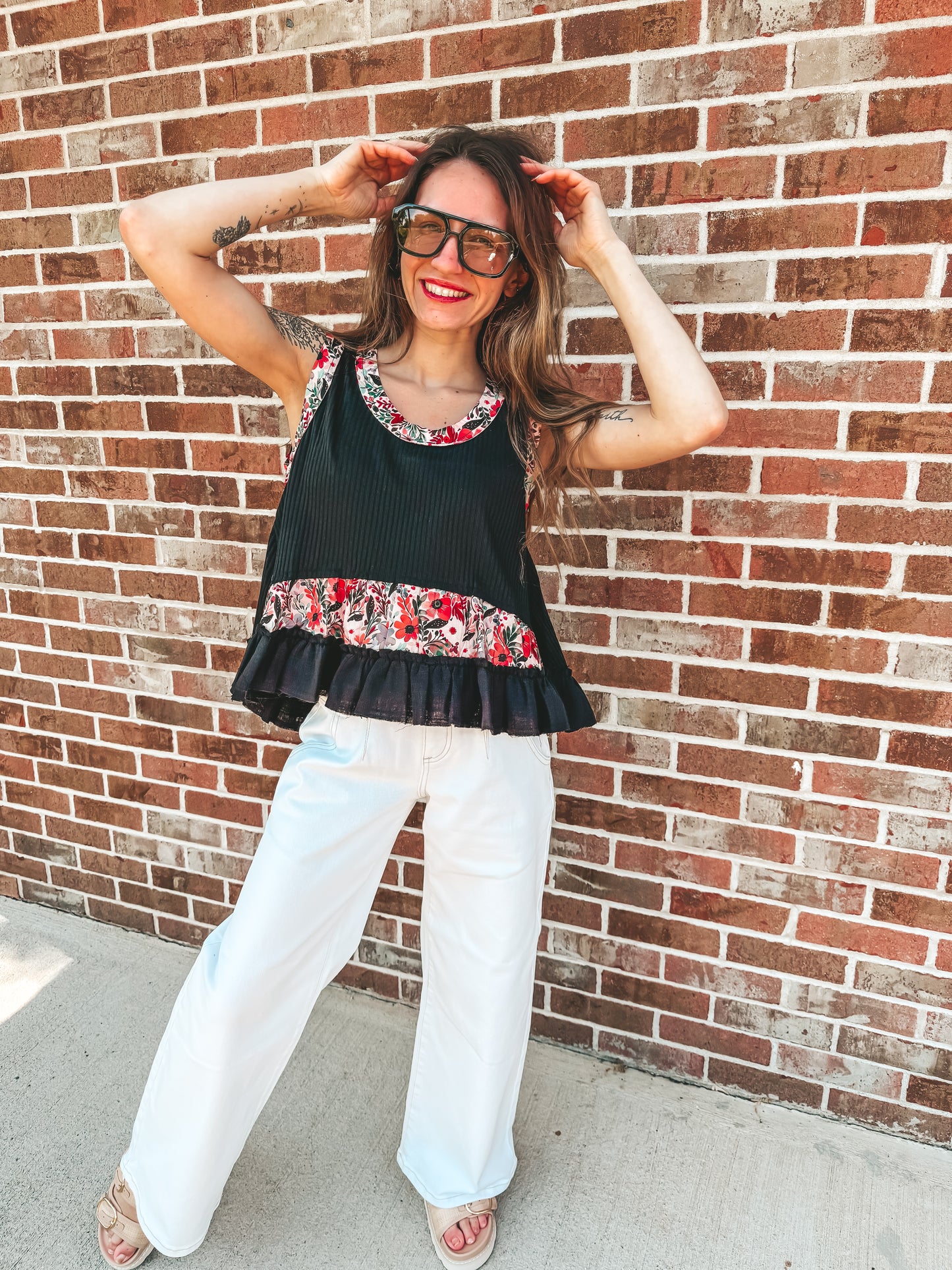 POL floral black tank